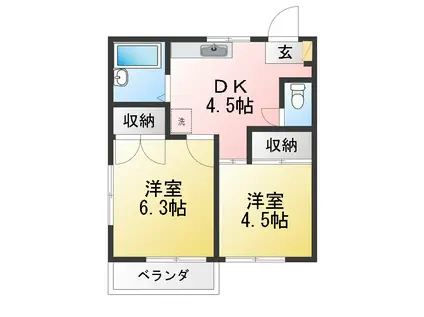 小宮ハイツ5(2DK/2階)の間取り写真