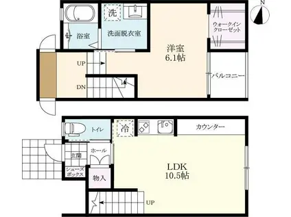 ラ・メール本庄(1LDK/1階)の間取り写真