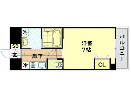 ELLE難波ウエスト(1K/6階)の間取り写真