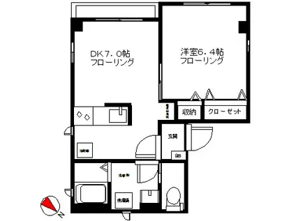 グランディフローラ(1DK/2階)の間取り写真