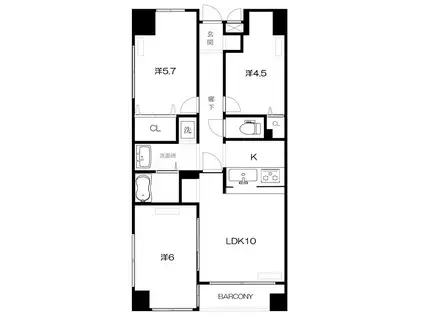 柿の木坂森戸マンション(3LDK/2階)の間取り写真