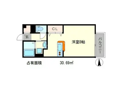 ジュネス畑ヶ田(ワンルーム/1階)の間取り写真