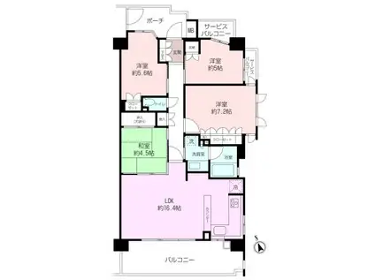 ルネ横浜上大岡(4LDK/4階)の間取り写真