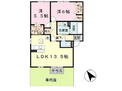 エスポアールメゾン A棟(2LDK/1階)の間取り写真