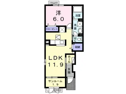 マシェリ IV(1LDK/1階)の間取り写真