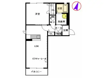 五ツ石の庄II A棟 (1LDK/2階)の間取り写真