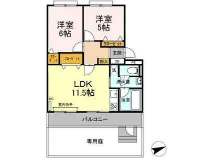 オークマンション(2LDK/1階)の間取り写真