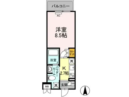 ラ・ヴィ・アン・ローズ南本庄(1K/2階)の間取り写真