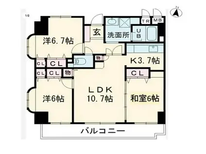 ドミールコンフォール(3LDK/9階)の間取り写真