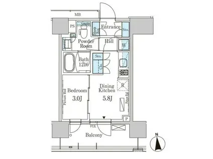 パークアクシス上野イースト パークアクシス上野イースト(1DK/8階)の間取り写真