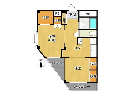 ライメックス太子堂(1LDK/2階)の間取り写真