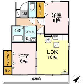 アマービル桜 A棟(2LDK/1階)の間取り写真