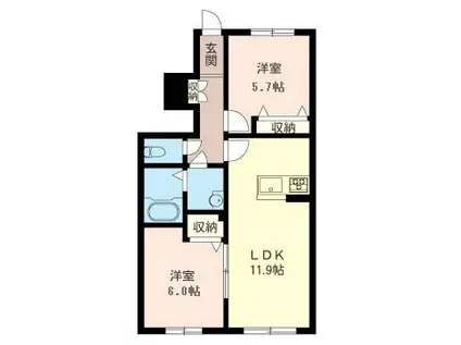 グローム北川(2LDK/1階)の間取り写真