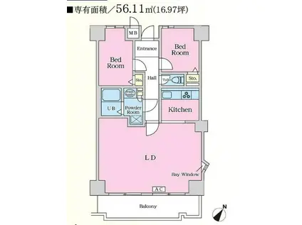 ユーカリハイツ都立大(2LDK/6階)の間取り写真