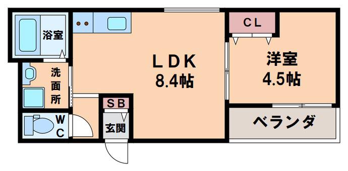 セレニティ勝山北(1LDK/2階)の間取り写真