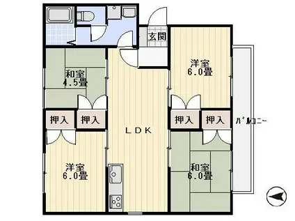 Nマンション(4LDK/1階)の間取り写真