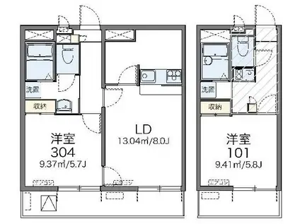 レオパレスLUNA PIENA(1K/1階)の間取り写真