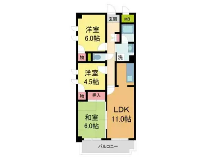 パルテールセツヨウ(3LDK/2階)の間取り写真
