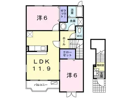 ラフィーネ・プロムナードVIIA(2LDK/2階)の間取り写真