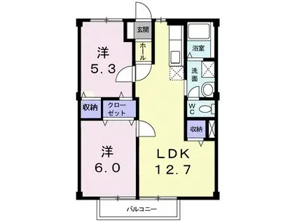 ニューシティアルルB(2LDK/2階)の間取り写真