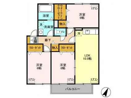 ファミーユつくば A棟(3LDK/2階)の間取り写真