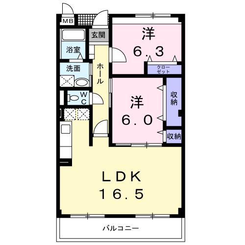 プレステージコートファミーユ館(2LDK/2階)の間取り写真