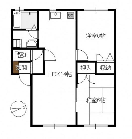 パークハイツ野田A棟(2LDK/2階)の間取り写真