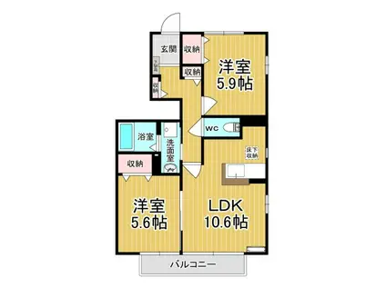 ラ・カーサ・フェリーチェ(2LDK/1階)の間取り写真