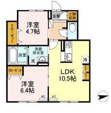 エルキュール A棟(2LDK/1階)の間取り写真