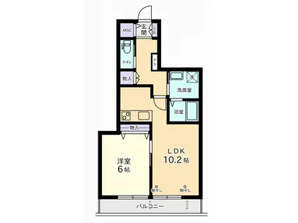 テラ フォルテ S(1LDK/2階)の間取り写真