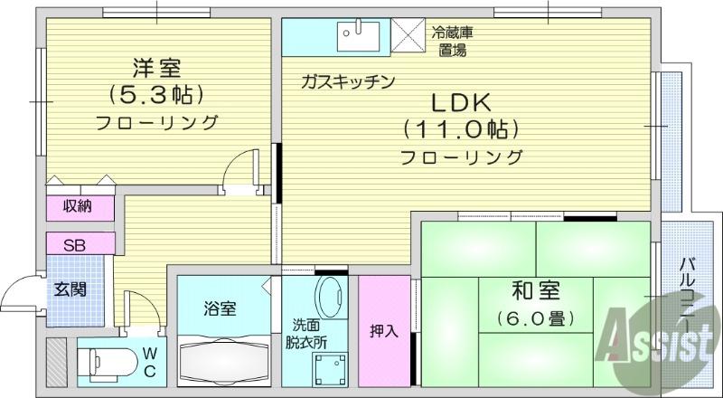 カーサ青山(2LDK/2階)の間取り写真