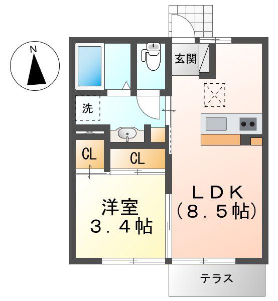 D-ROOM渡利(1LDK/1階)の間取り写真