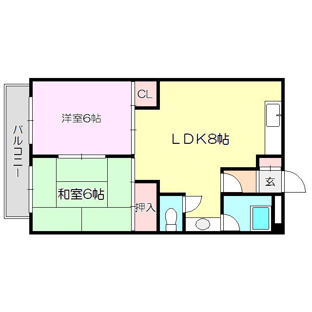 第5マンション北栄(2LDK/4階)の間取り写真