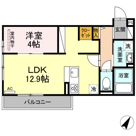 ラフィネ大門(1LDK/2階)の間取り写真