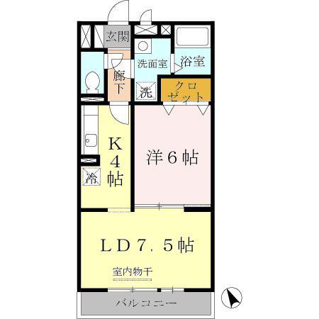 クレセント(1LDK/2階)の間取り写真