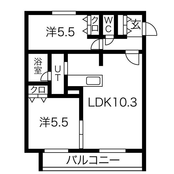 アルファレジデンス末広(2LDK/2階)の間取り写真