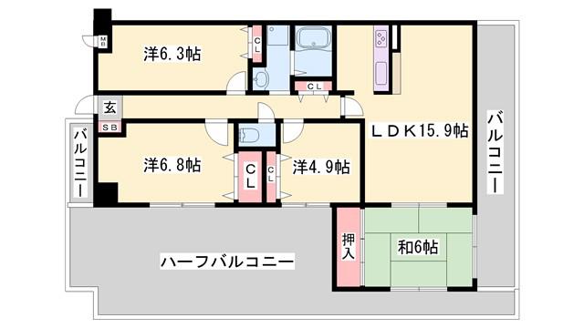 リベール姫路駅前(4LDK/9階)の間取り写真