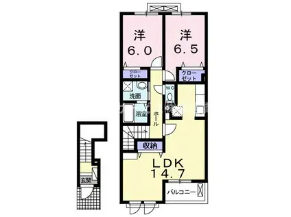 ノール・パルクヴェール(2LDK/2階)の間取り写真