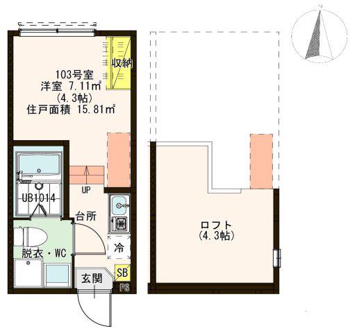 ラウルスあだち(ワンルーム/1階)の間取り写真