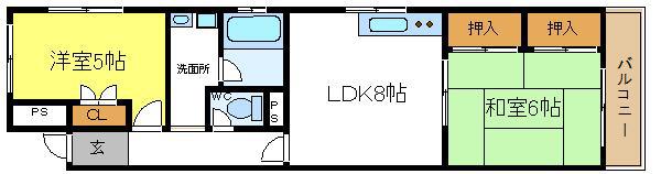 ローズコート(2DK/3階)の間取り写真