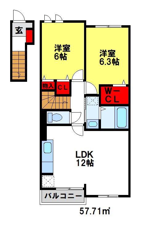 ガーデン コンフォートII(2LDK/2階)の間取り写真