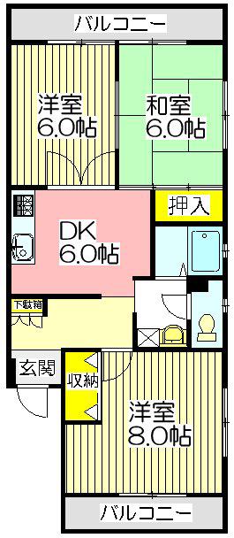 川口第二ローヤルコーポ(3DK/3階)の間取り写真