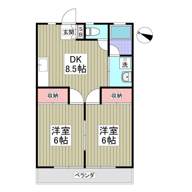アメニティワン(2DK/2階)の間取り写真