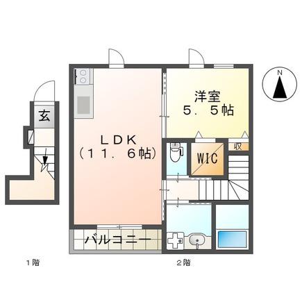 ウィング大和町(1LDK/2階)の間取り写真