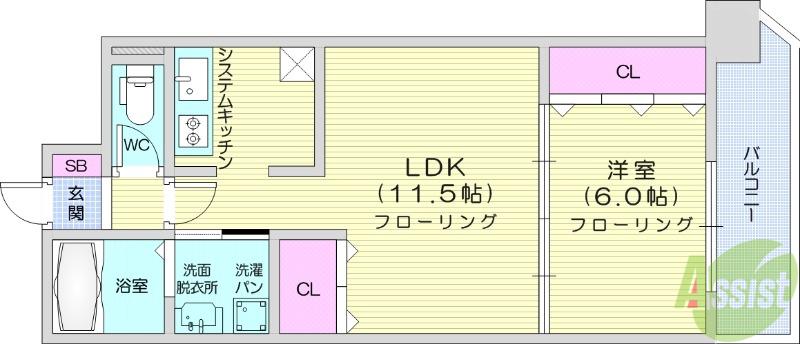 平和マンション榴ヶ岡(1LDK/4階)の間取り写真