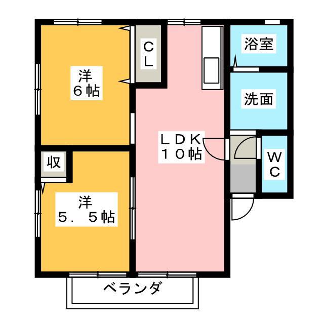 エスポワールA(2LDK/2階)の間取り写真