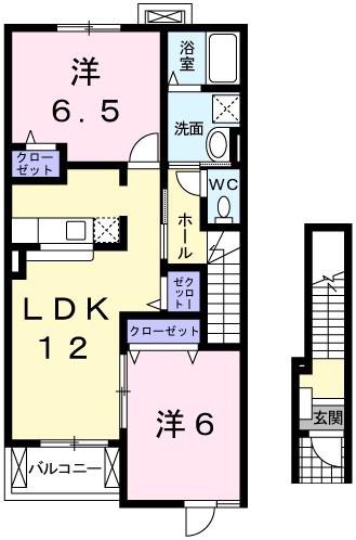 エリタージュA(2LDK/2階)の間取り写真