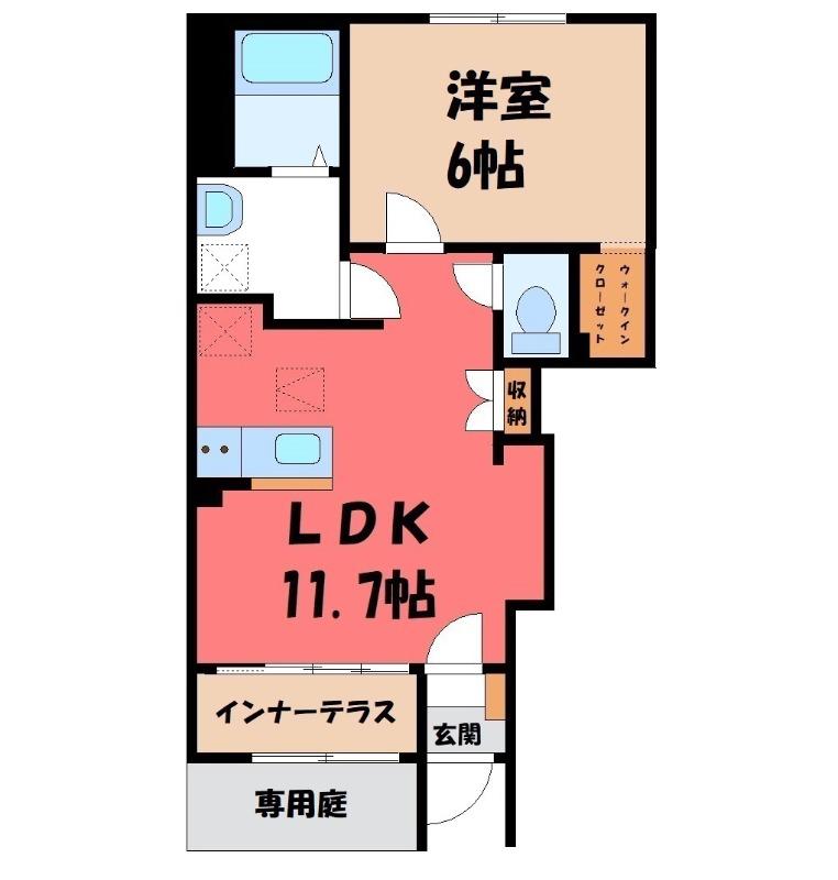 エバーグリーン(1LDK/1階)の間取り写真