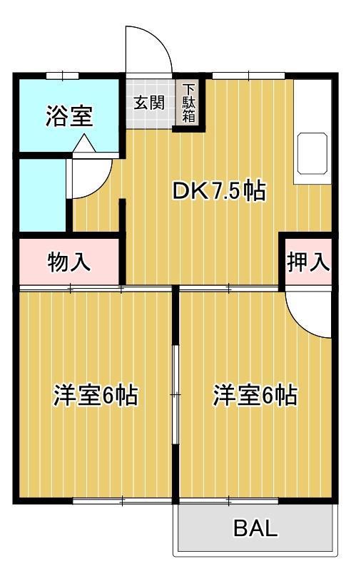 サニーハイツみわ7(2DK/1階)の間取り写真
