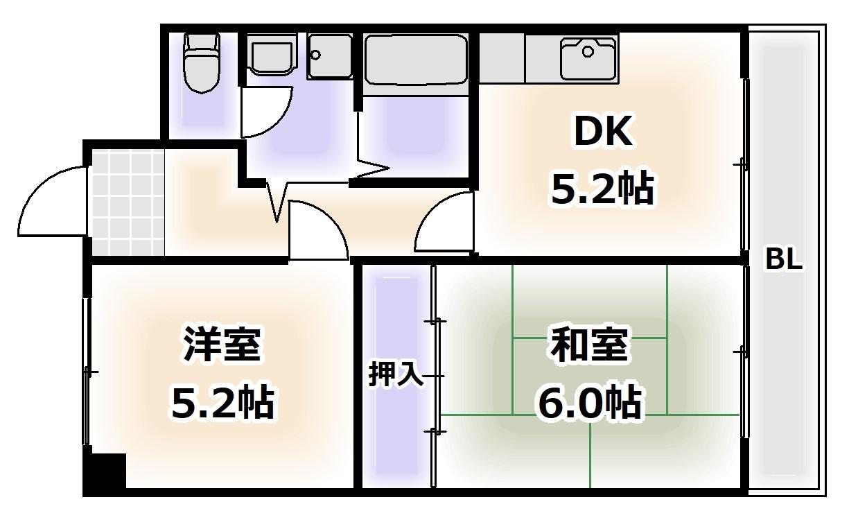 スカイハイム大喜(2DK/2階)の間取り写真